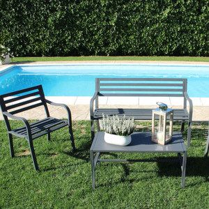 Poltrona da giardino in acciaio inox antracite con braccioli design moderno a doghe - Clom