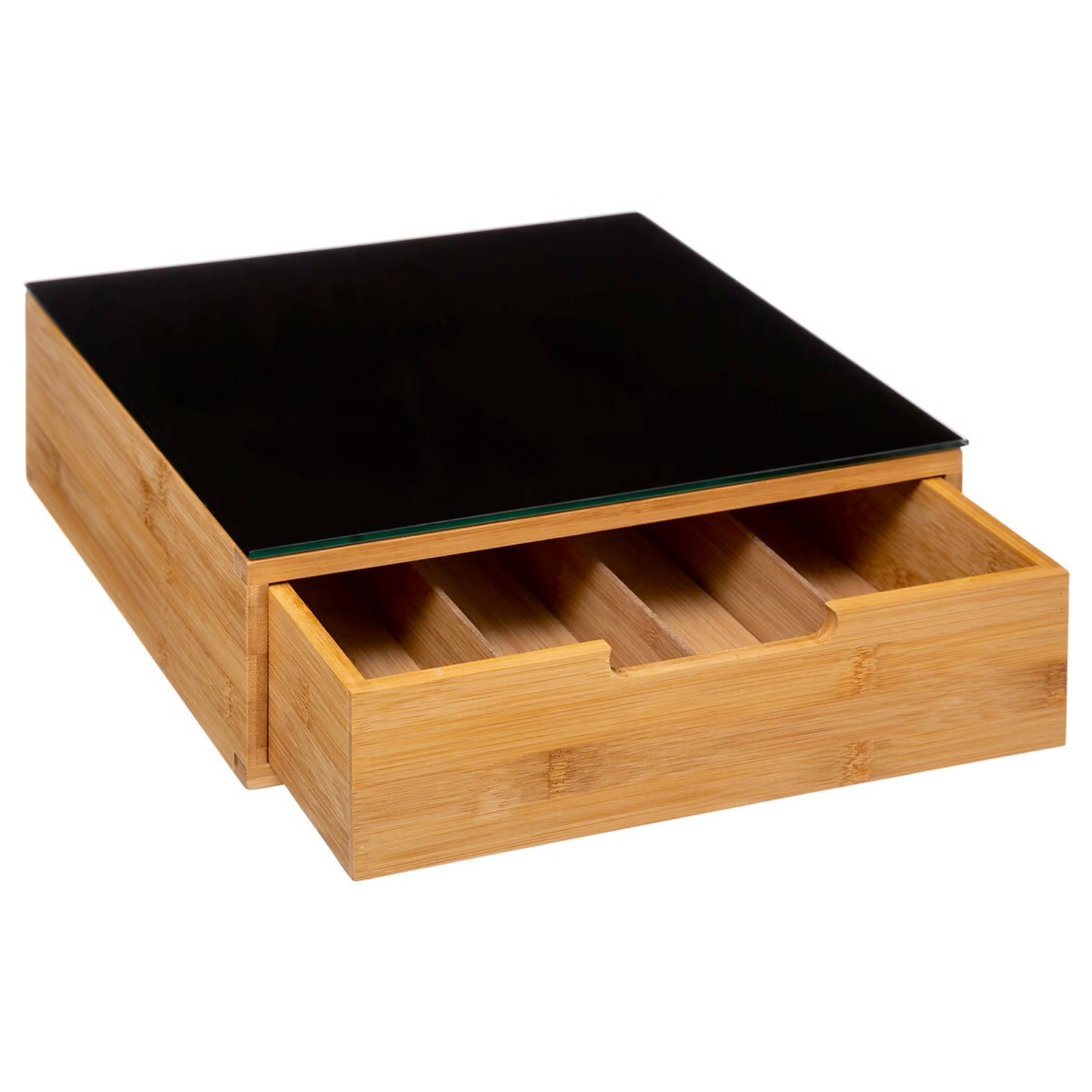 Porta capsule organizer in legno bambù e piano in vetro temperato con 1 cassetto - Black