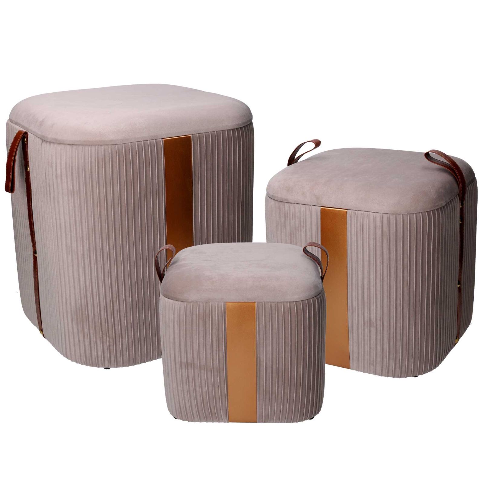 Set 3 Pouf contenitore in velluto grigio design moderno - Muffi