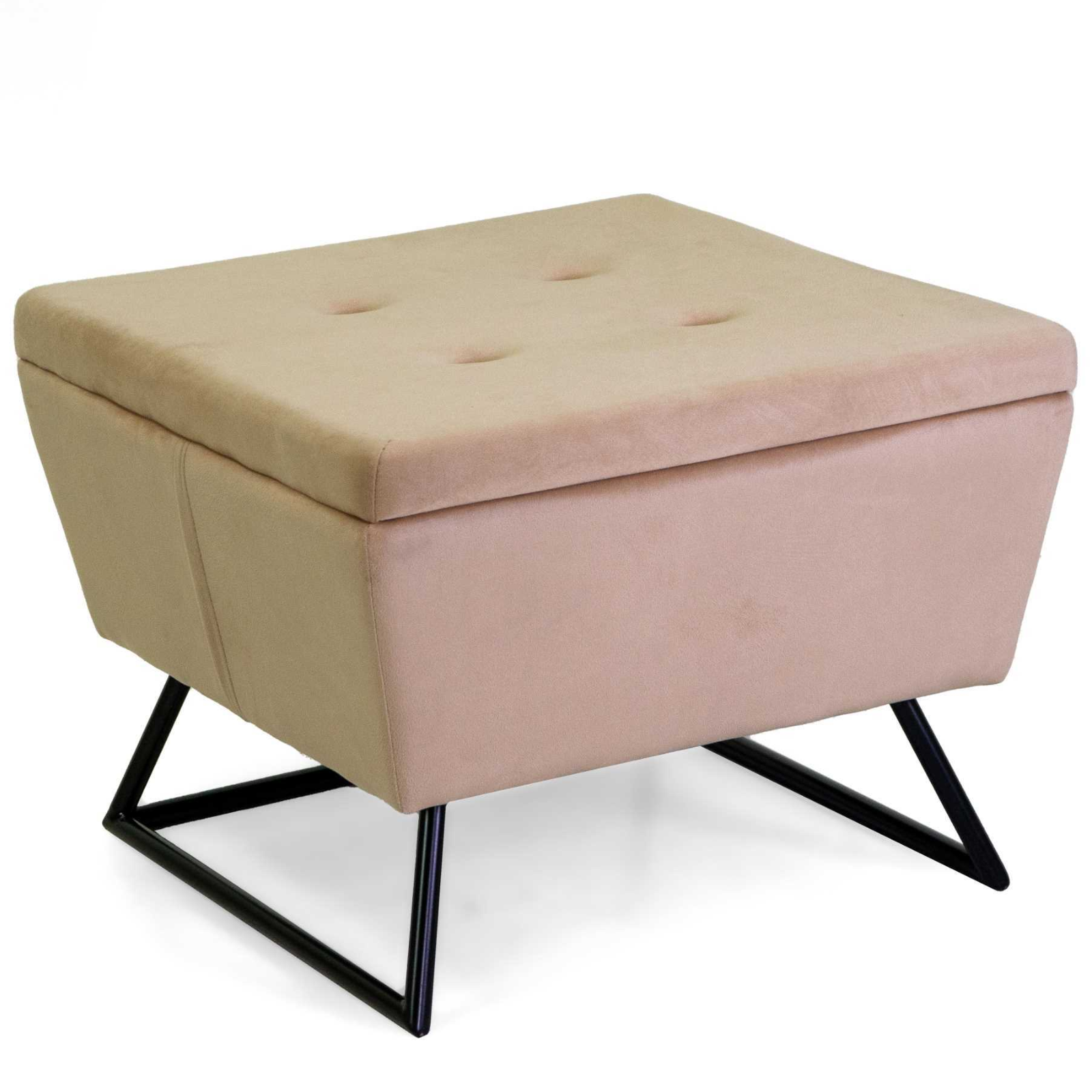 Pouf da salotto in velluto crema con gambe in metallo antracite - Nook