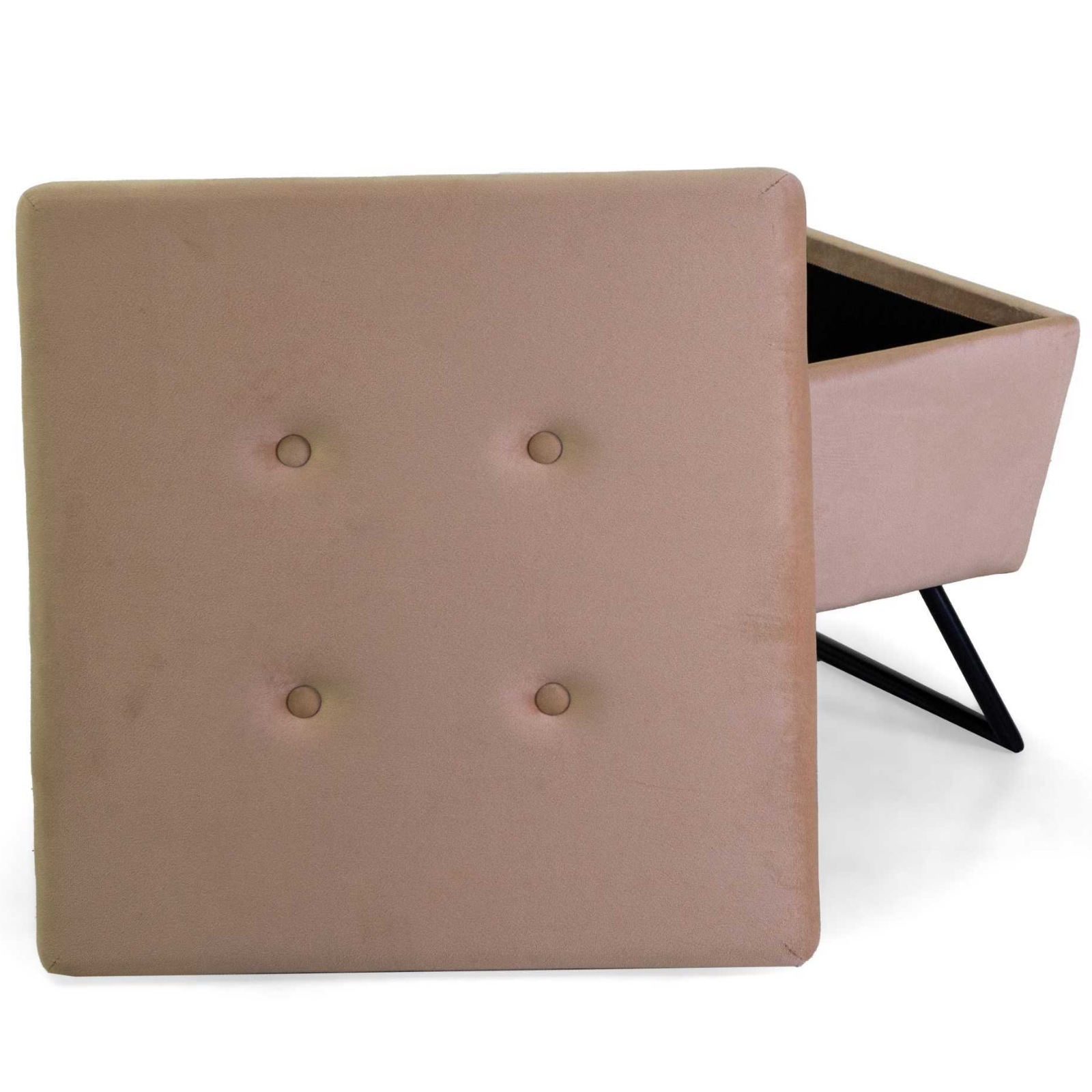 Pouf da salotto in velluto crema con gambe in metallo antracite - Nook