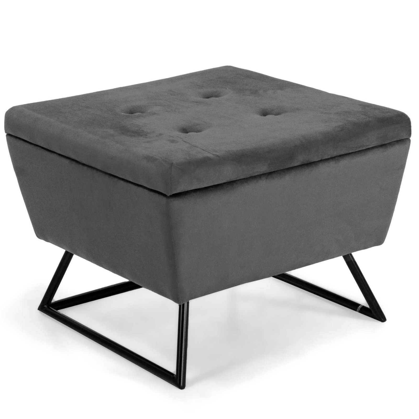 Pouf da salotto in tessuto grigio con gambe in metallo antracite - Nook