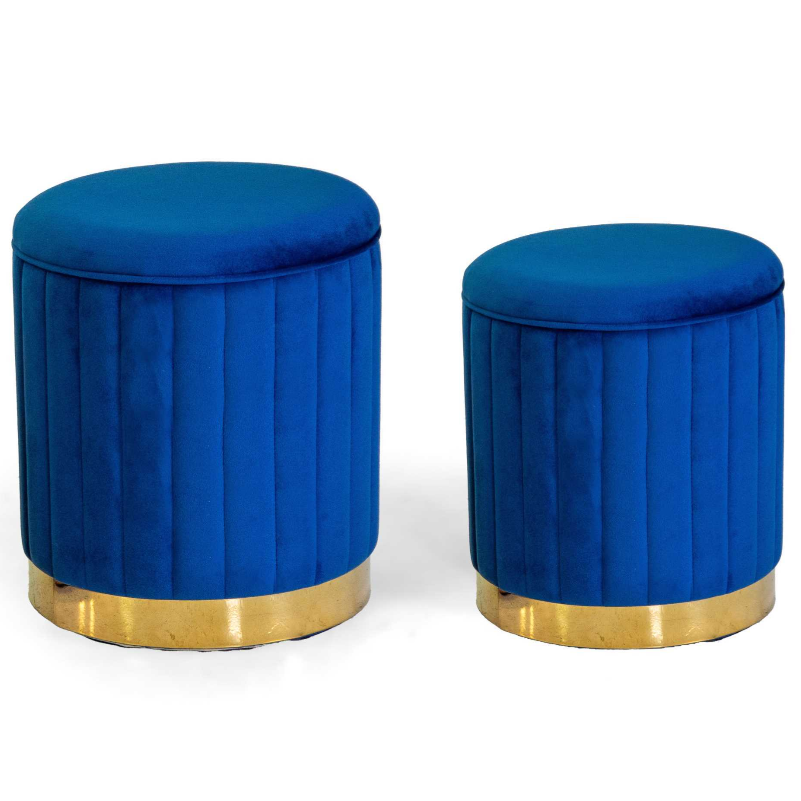 Set 2 Pouf contenitore in velluto design moderno color blu - Snugg