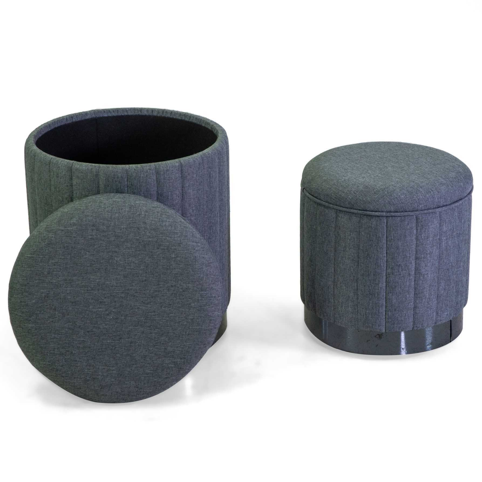 Set 2 Pouf contenitore in velluto design moderno color grigio - Snugg