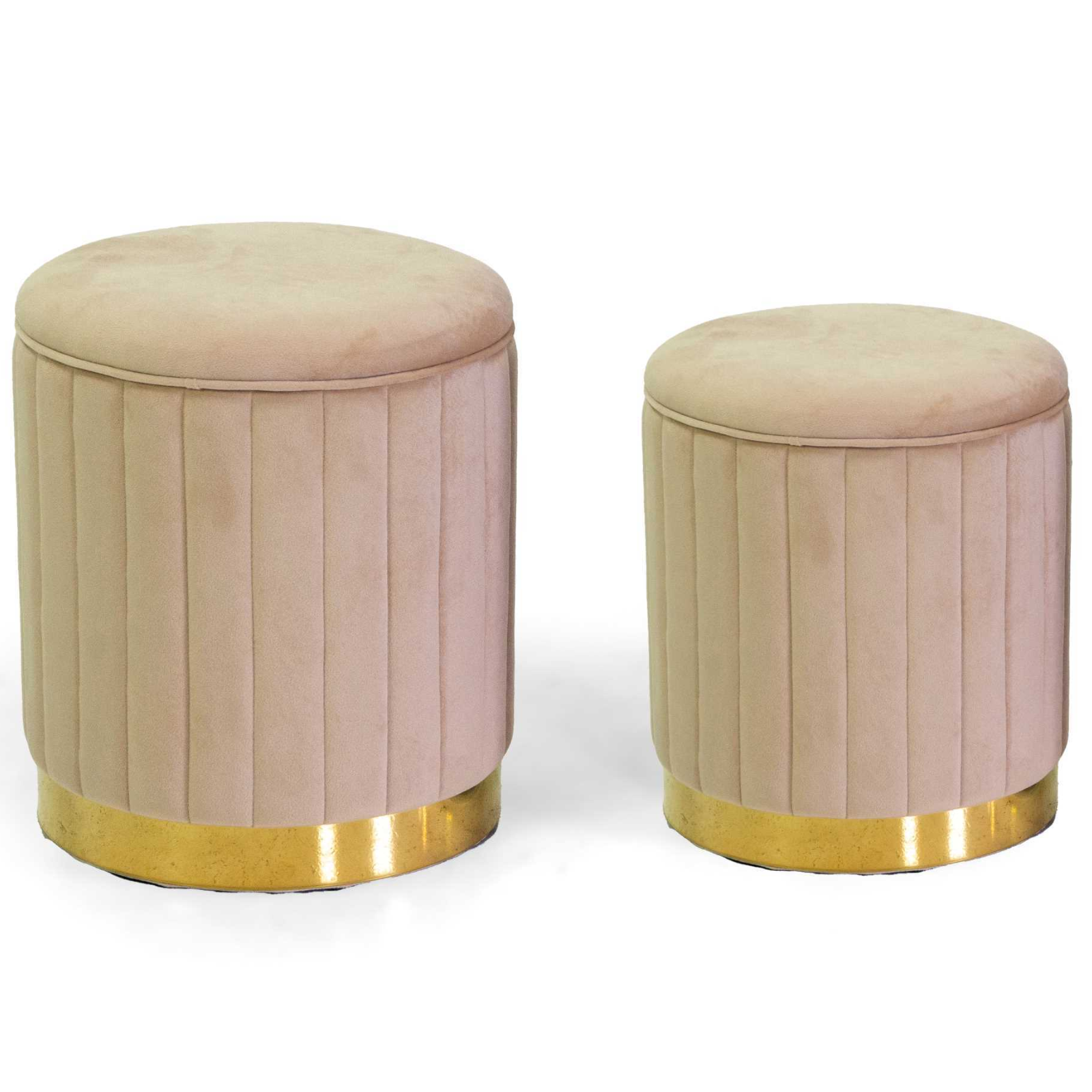 Set 2 Pouf contenitore in velluto design moderno color crema - Snugg