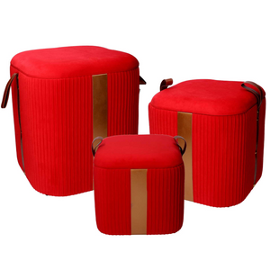 Set 3 Pouf contenitore in velluto rosso design moderno - Muffi