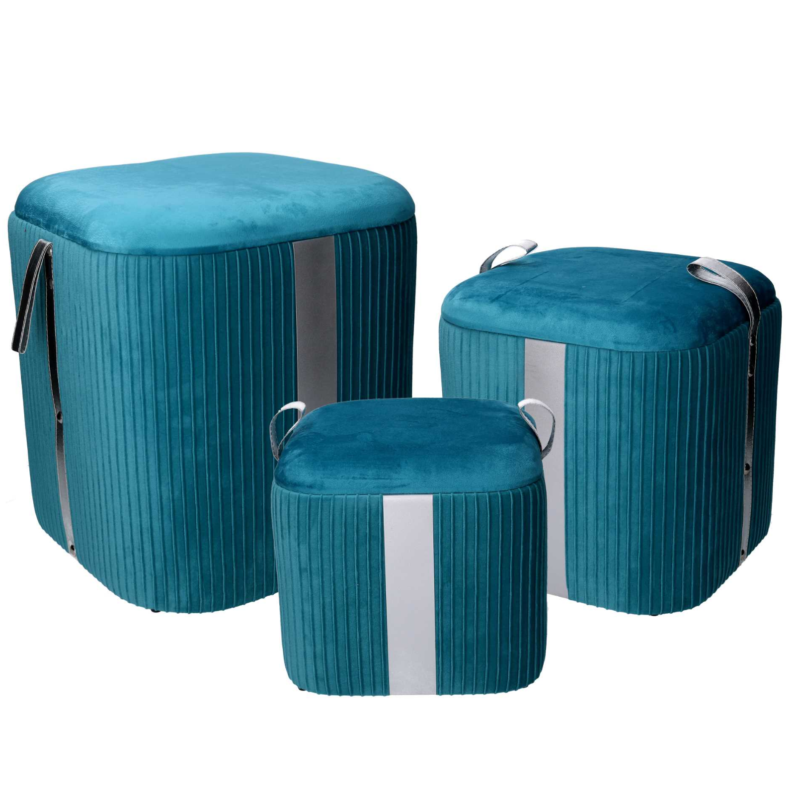 Set 3 Pouf contenitore in velluto turchese design moderno - Muffi