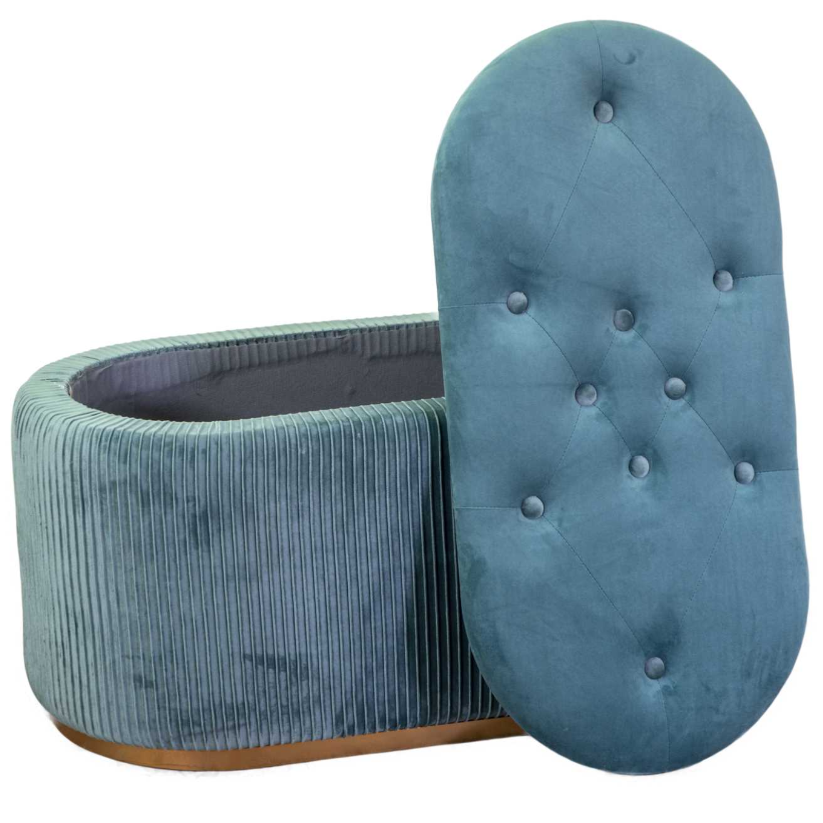 Pouf contenitore in velluto design moderno verde salvia base in metallo - Comfy