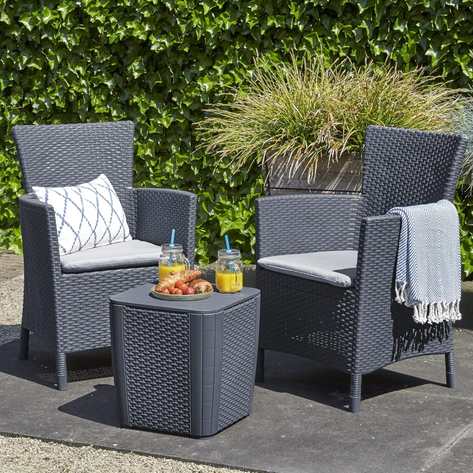 Set da giardino in resina effetto polirattan 2 posti graphite - Iow