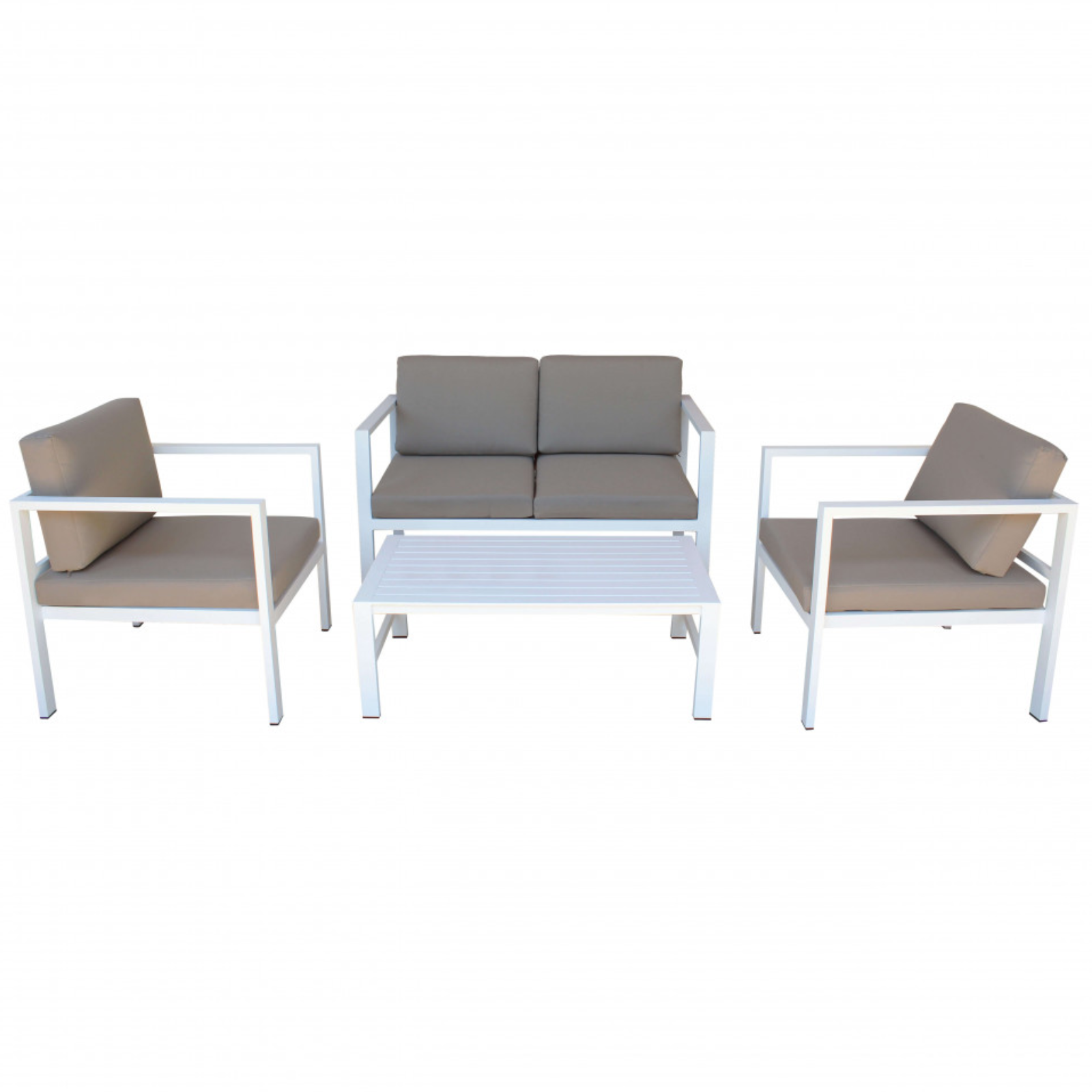 Salotto da giardino in alluminio bianco divano 2 poltrone con cuscini e tavolino rettangolare - Bari