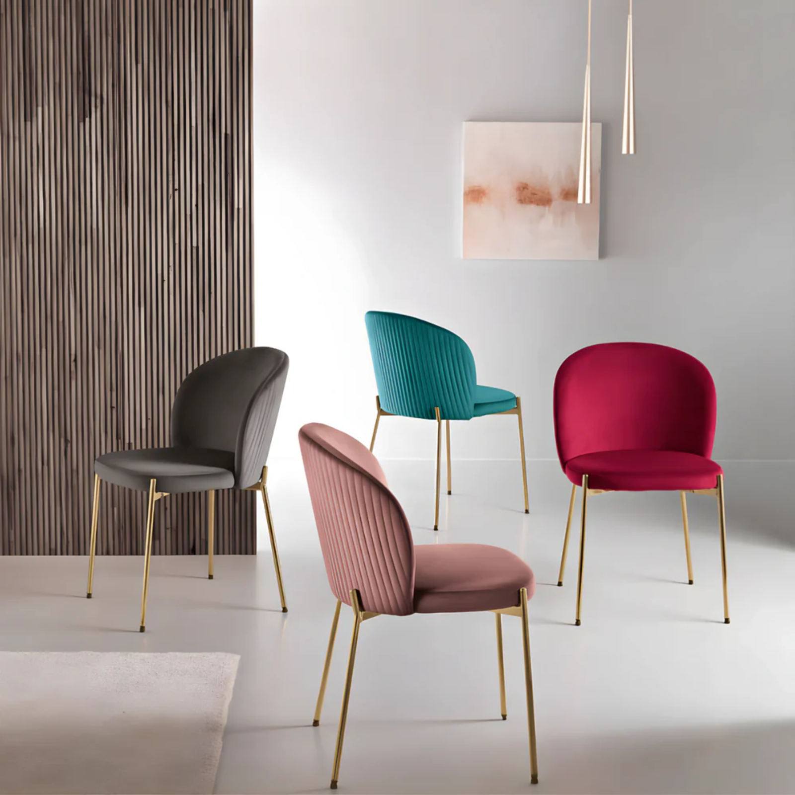 Sedia da pranzo in velluto struttura in metallo color oro - Megan