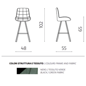 Sgabello alto design moderno struttura in metallo verniciato e seduta in tessuto imbottito verde - Armony