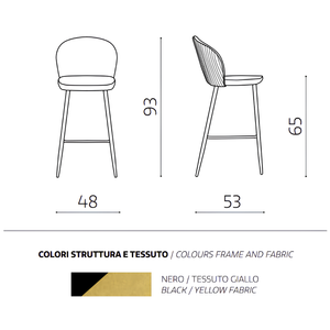 Sgabello da alto in velluto imbottito giallo con struttura in metallo color nero - Maggi