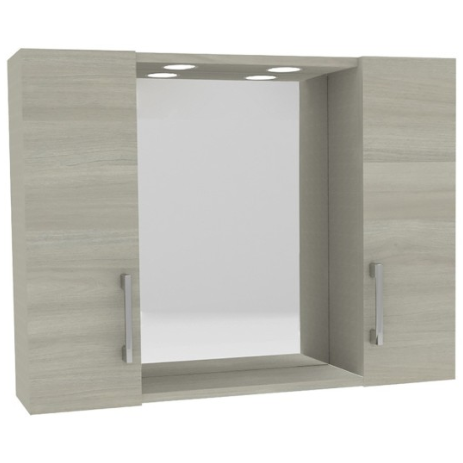 Specchio da bagno contenitore 2 ante e illuminazione led in legno rovere grigio 77 x H57 - Dia