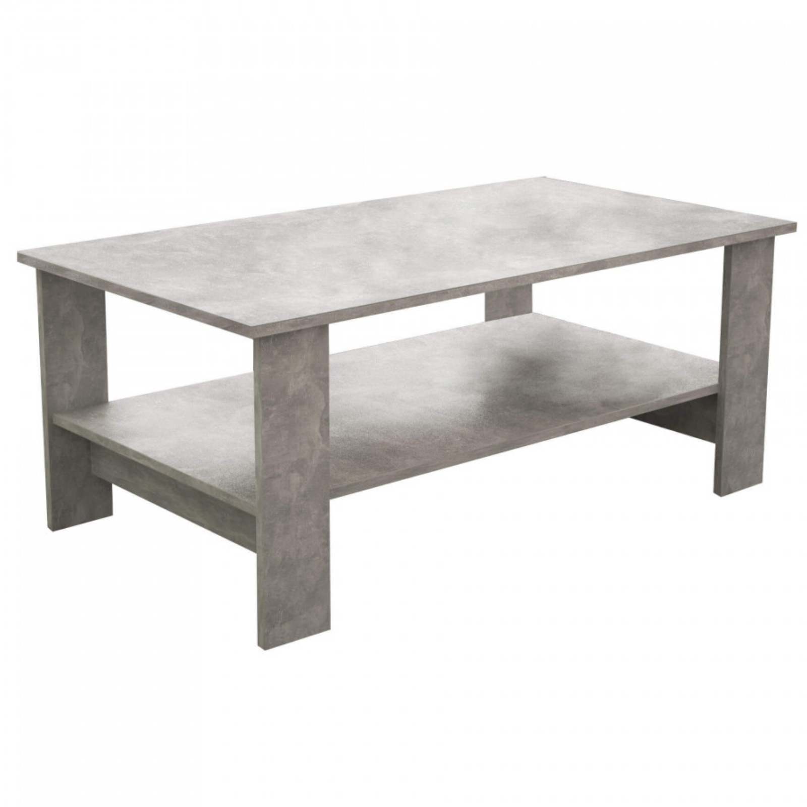 Tavolino da salotto 106x59 in legno grigio effetto cemento design moderno con ripiani - Matci