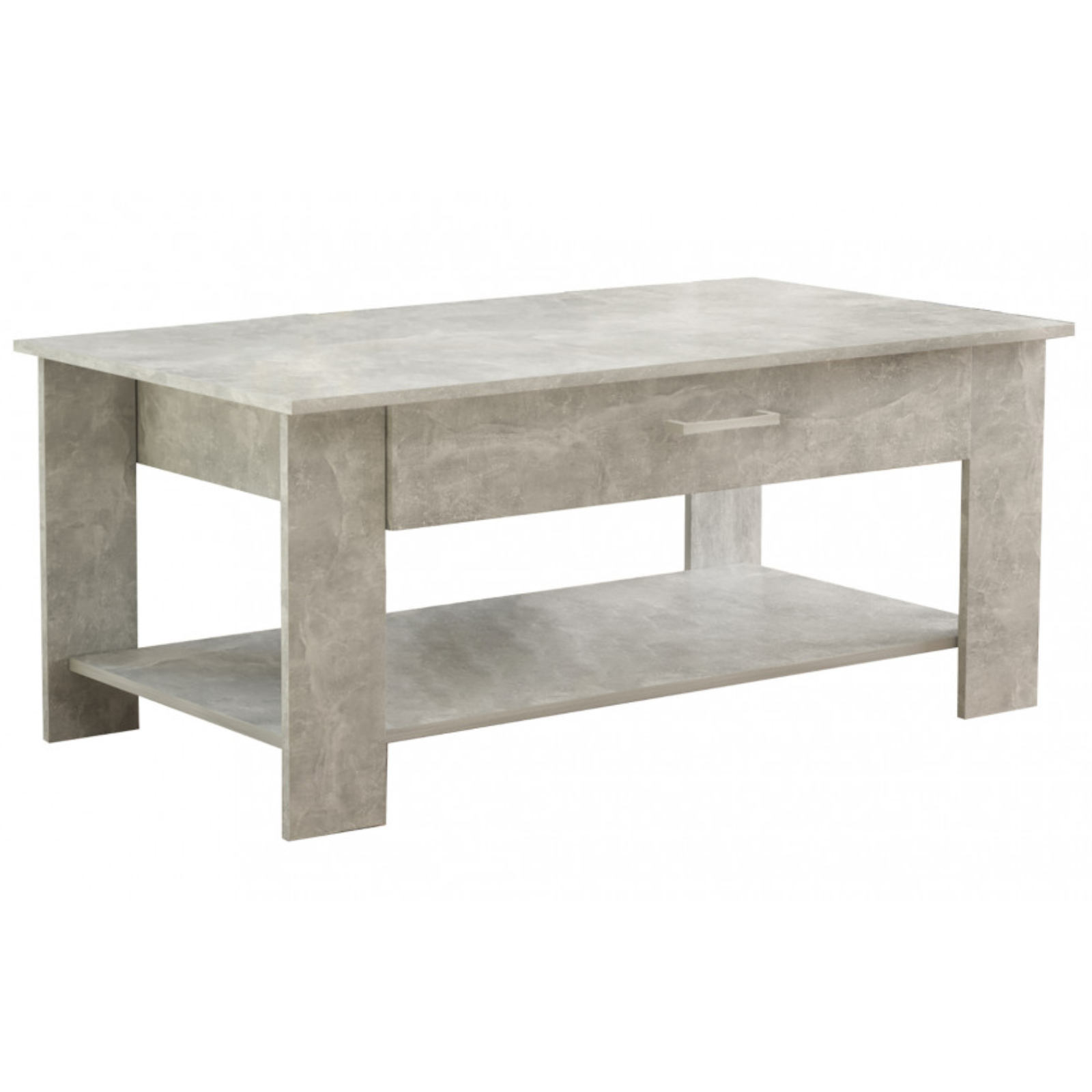 Tavolino da salotto 110x60 design moderno grigio effetto cemento con ripiani e cassetto - Mirto