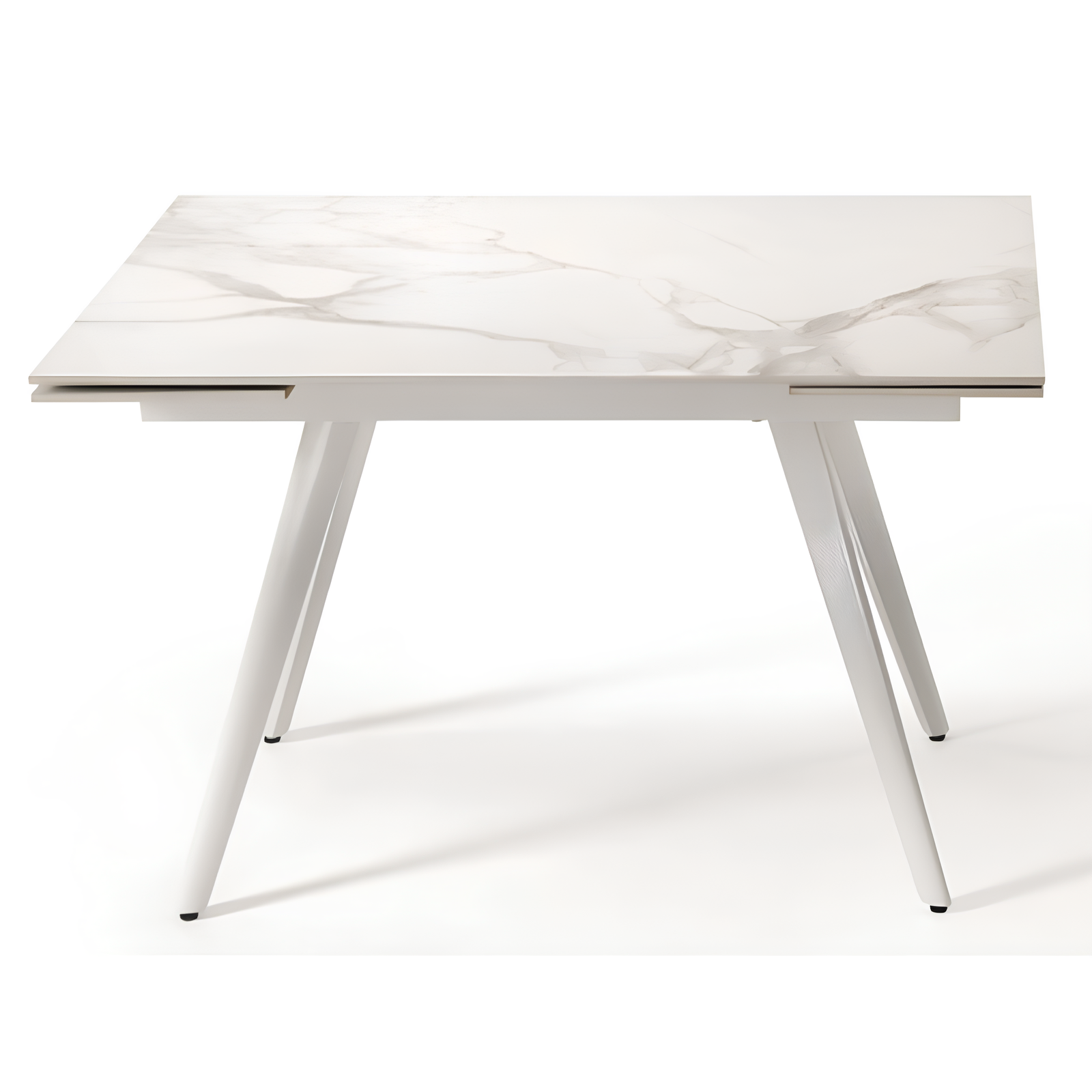 Tavolo da pranzo allungabile 120/180x76h piano in pietro effetto marmo bianco base in metallo bianco - Oreste