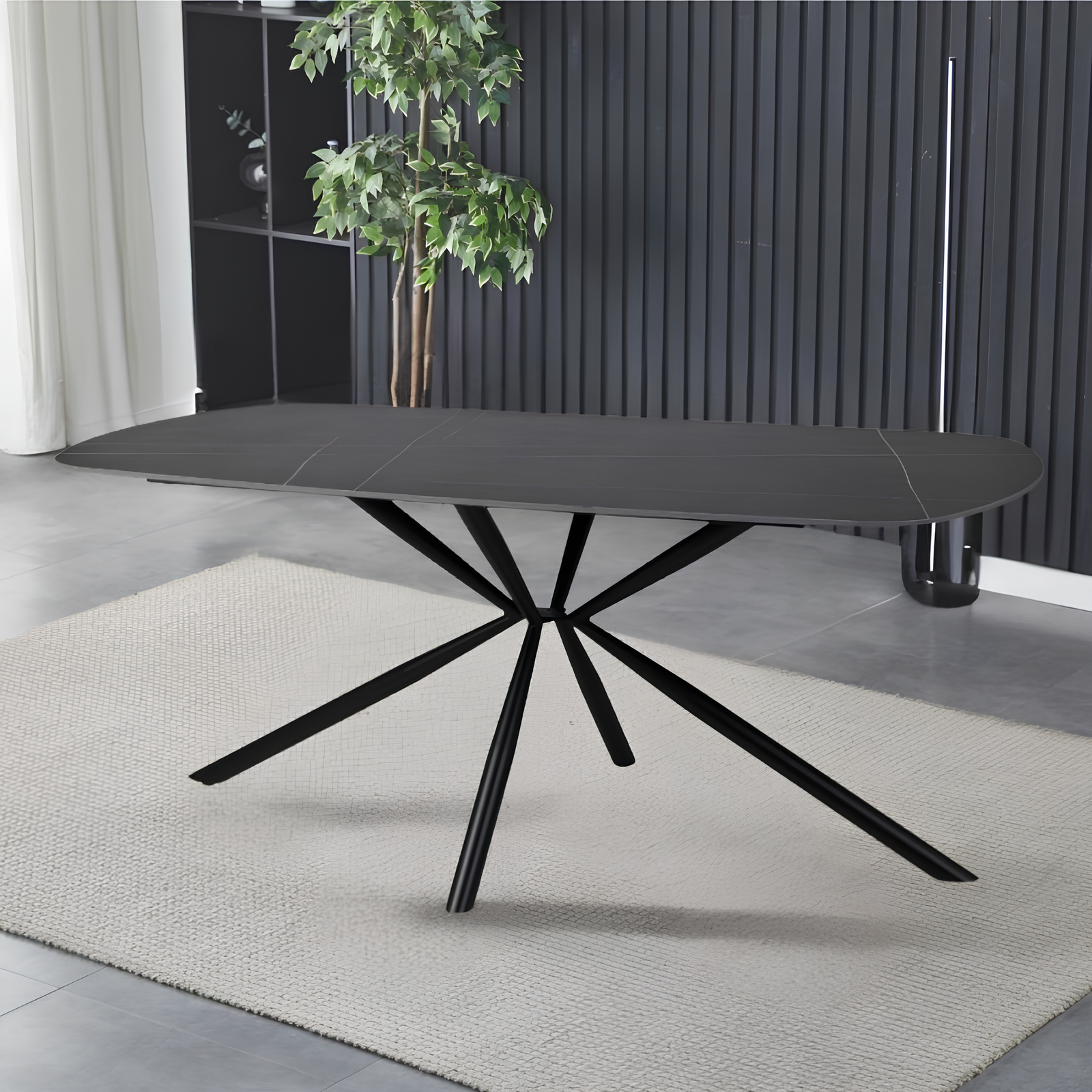 Tavolo da pranzo fisso con top in ceramica effetto marmo nero opaco - Siviglia