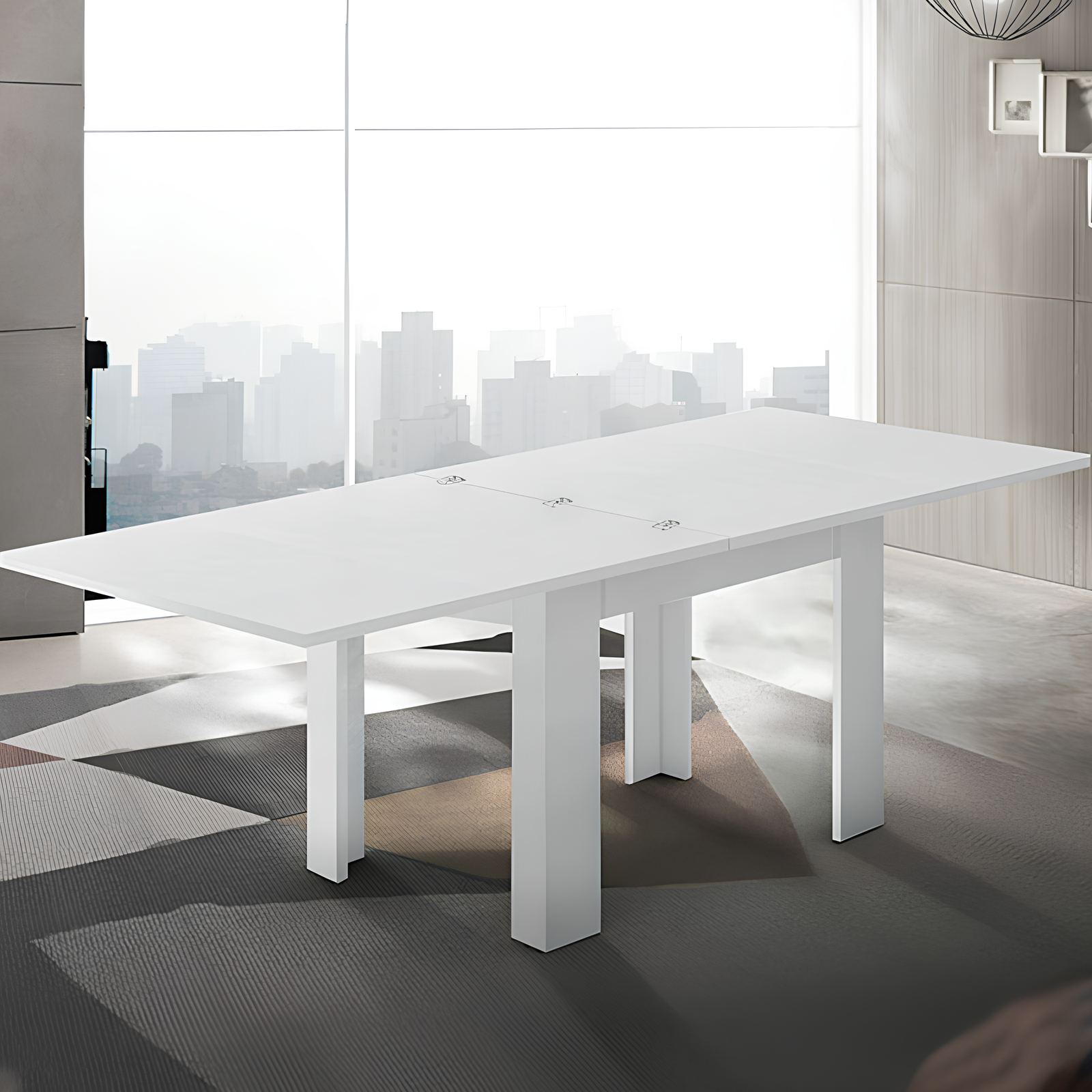 Tavolo allungabile a libro design moderno in legno Bianco lucido 90/180 cm - Jesim