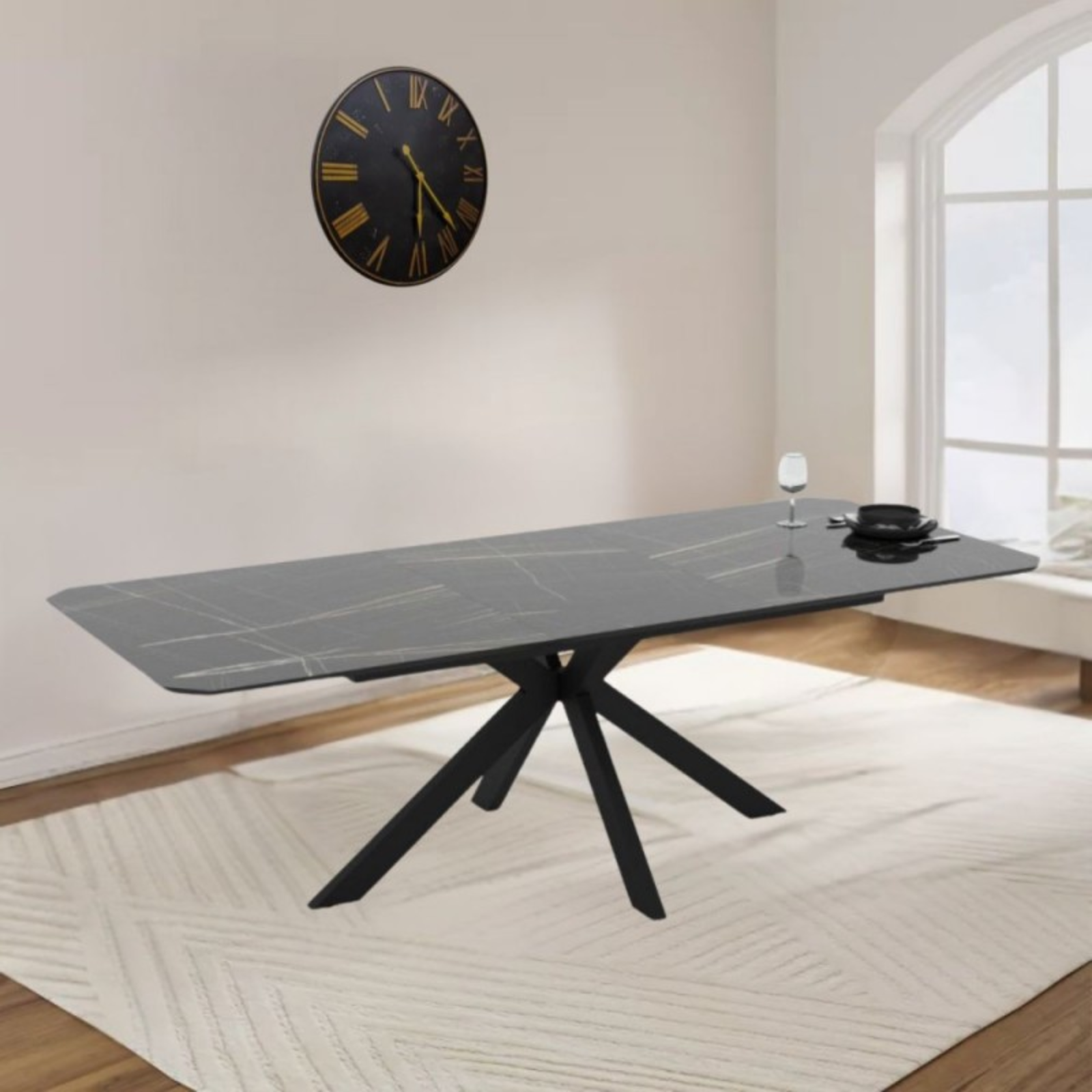 Tavolo da pranzo allungabile 180/240x76 cm piano in mdf effetto marmo - Opera