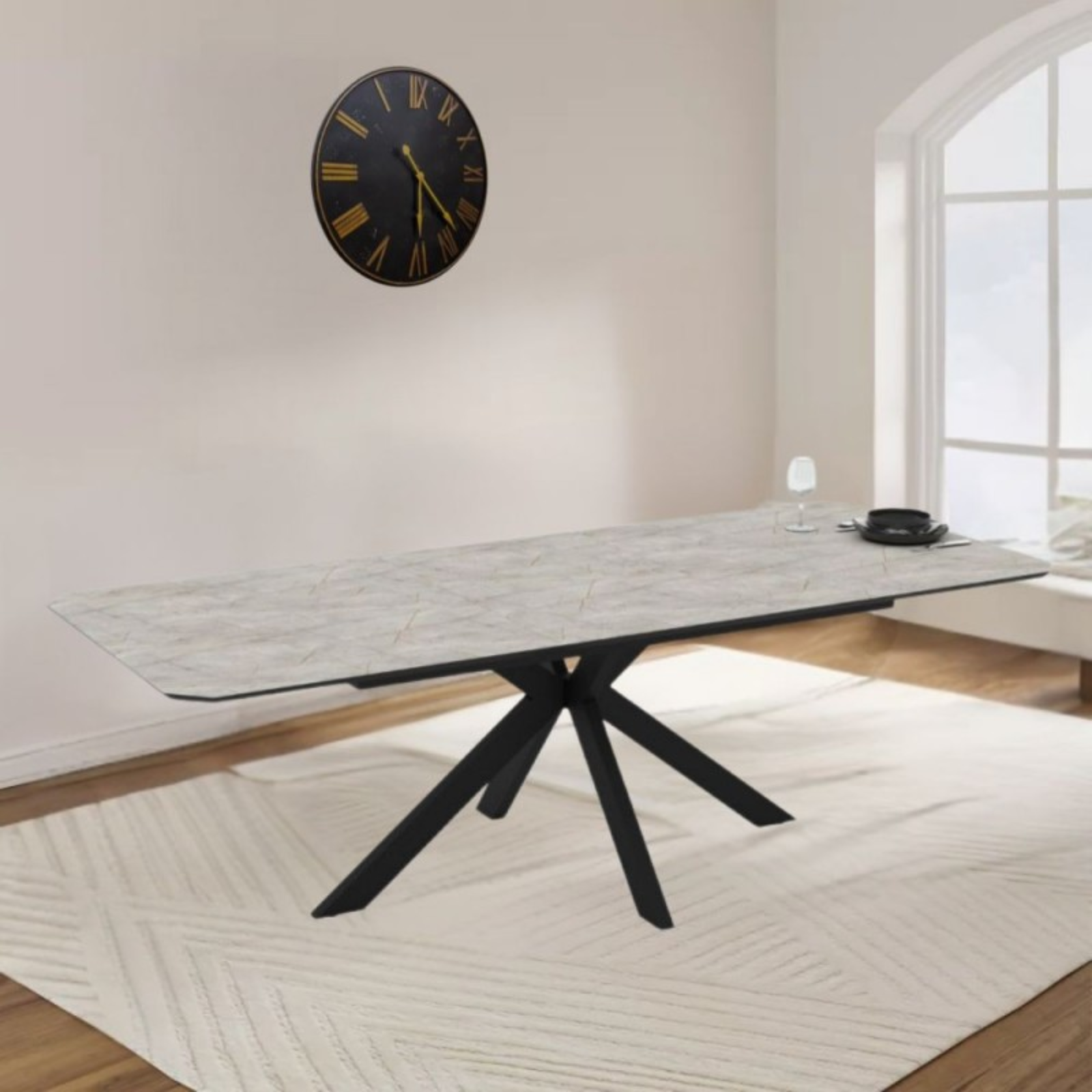 Tavolo da pranzo allungabile 180/240x76 cm piano in mdf effetto marmo - Opera