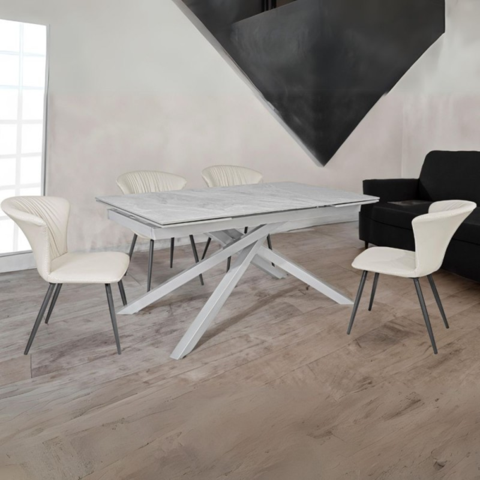 Tavolo allungabile 160/240x76 piano in ceramica grigio chiaro base in metallo - Netfy