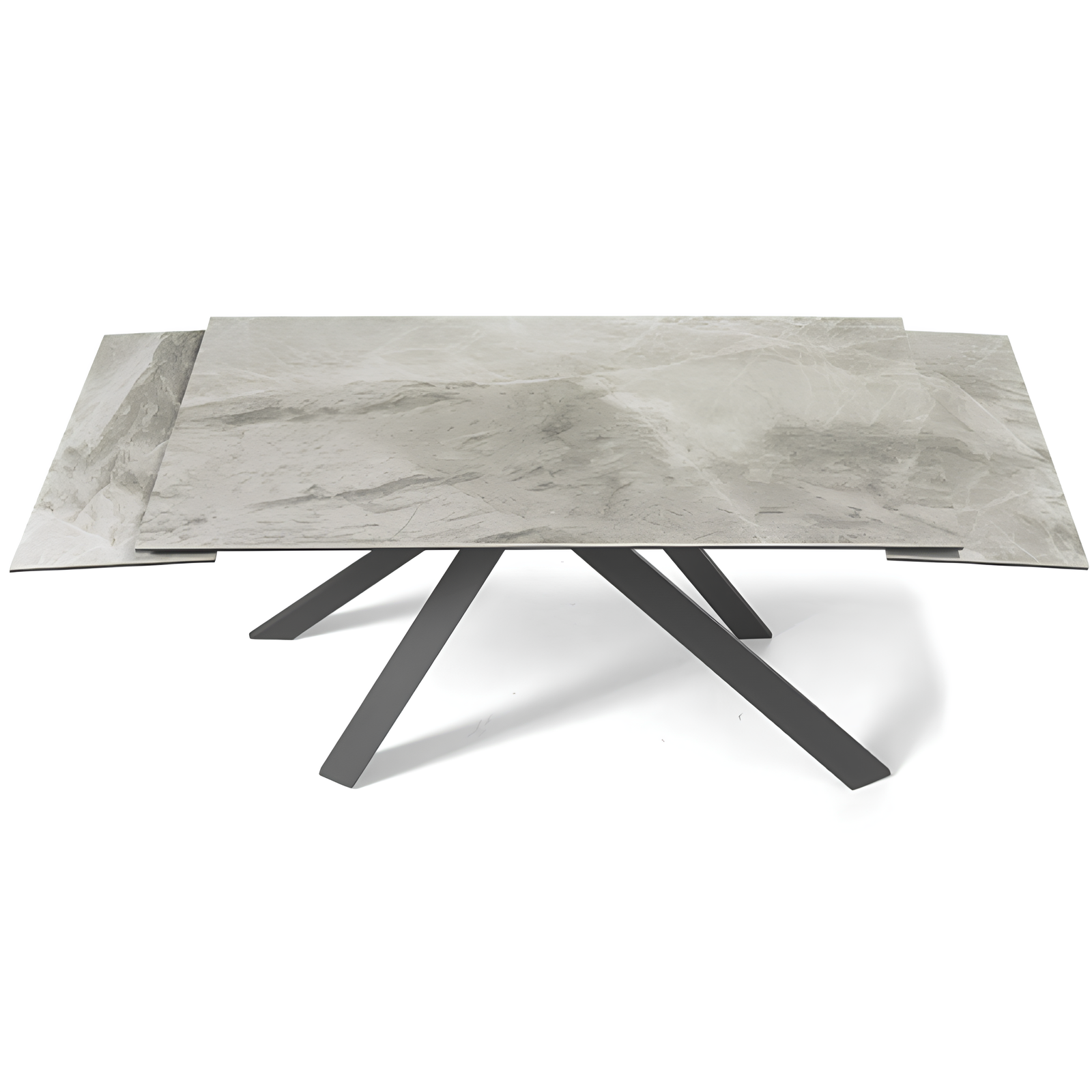 Tavolo da pranzo allungabile 160/240x76h piano in grès porcellato effetto marmo grigio lucido e base in metallo bianco - Astra