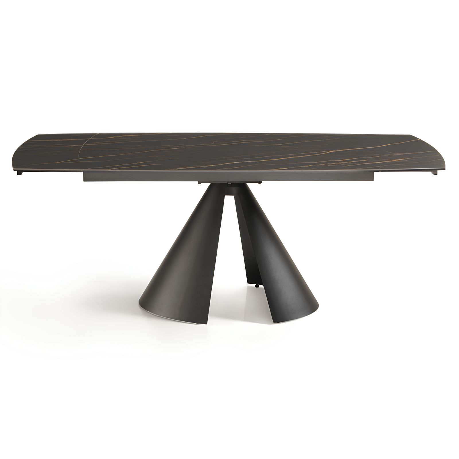 Tavolo da pranzo allungabile 140/200x76h piano in grès porcellanato effetto marmo nero opaco e base in metallo nero - Meridì
