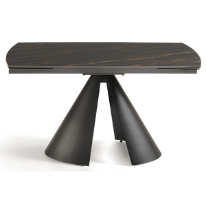 Tavolo da pranzo allungabile 140/200x76h piano in grès porcellanato effetto marmo nero opaco e base in metallo nero - Meridì