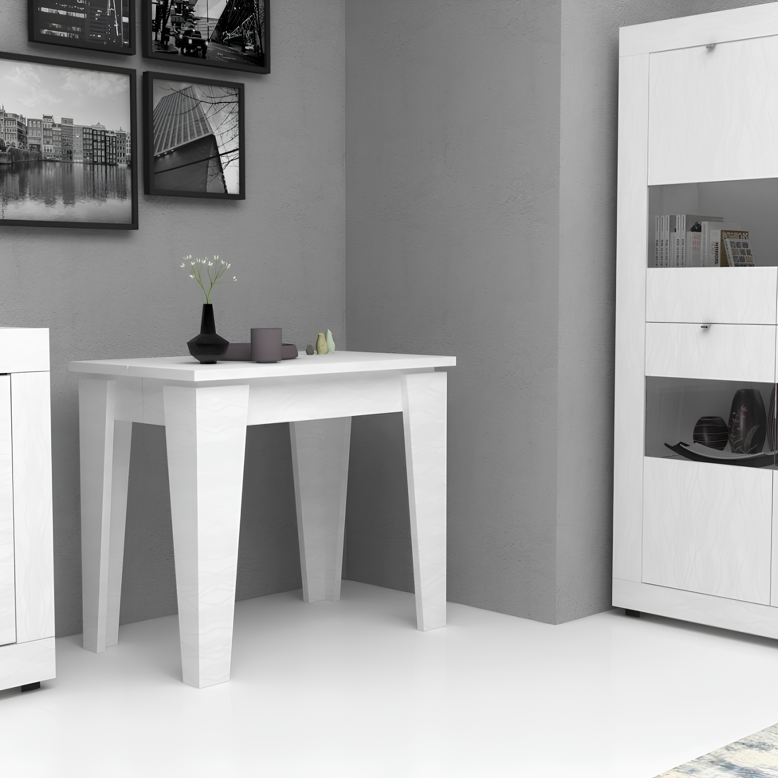 Tavolo consolle allungabile 50/304x76H in legno nobilitato color bianco - Natro