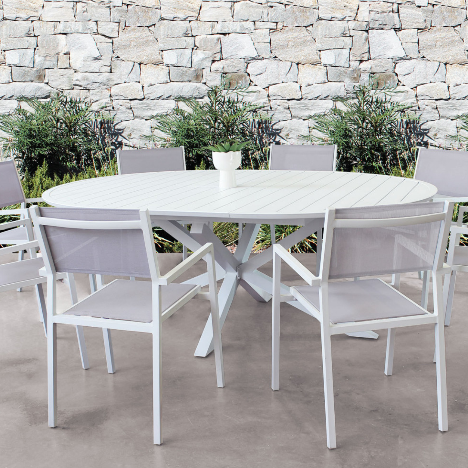 Tavolo allungabile 150/204 rotondo da esterno o interno in alluminio bianco design moderno - Rotim