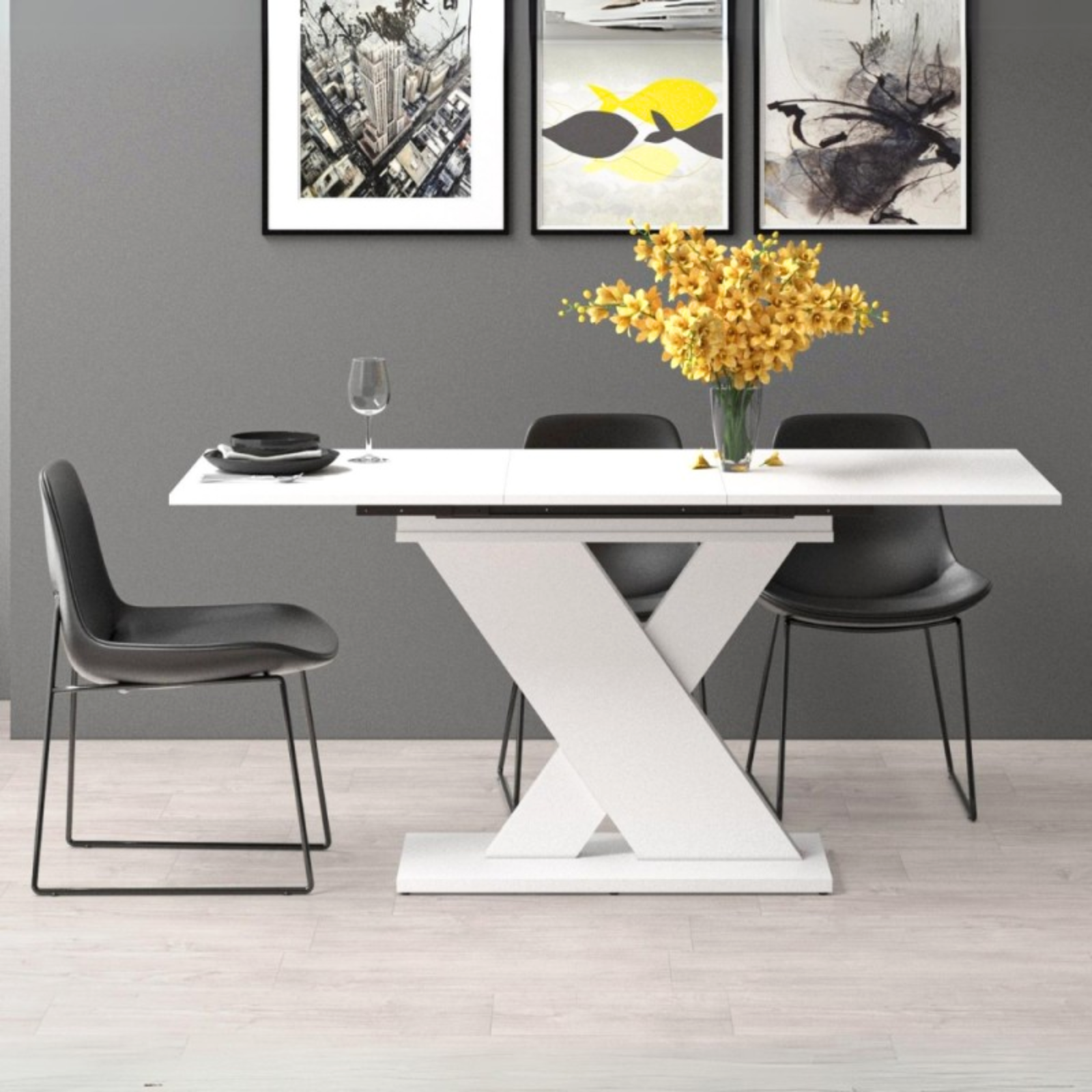 Tavolo da pranzo design moderno allungabile 120/160x76H in legno bianco - Axe