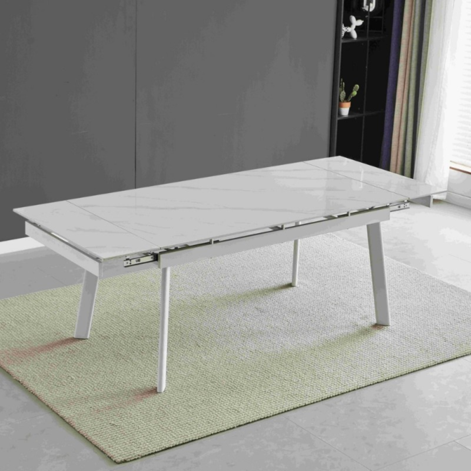 Tavolo da pranzo allungabile 160/220x76H top in ceramica effetto marmo bianco lucido - Presen