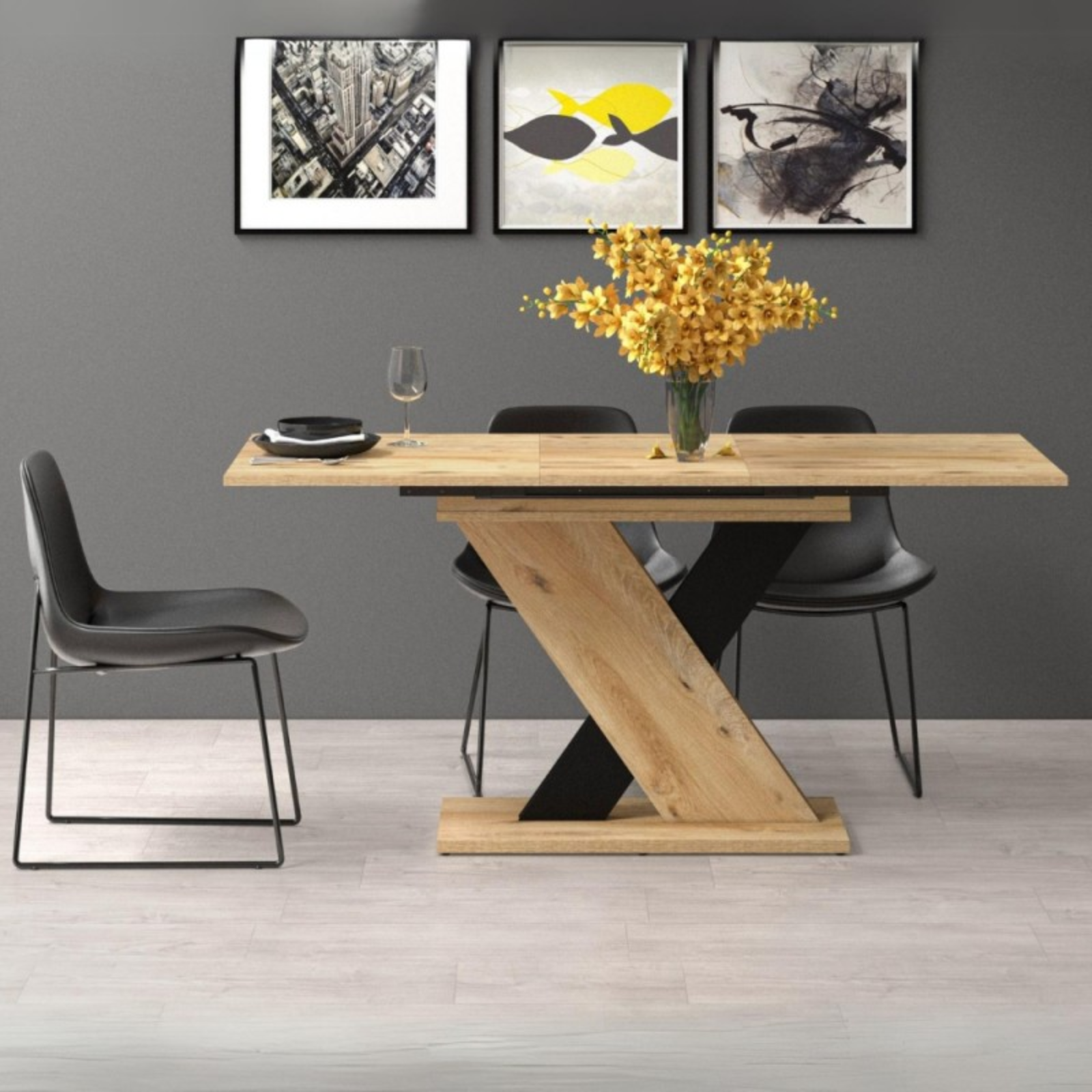 Tavolo da pranzo design moderno allungabile 120/160x76H in legno rovere - Axe