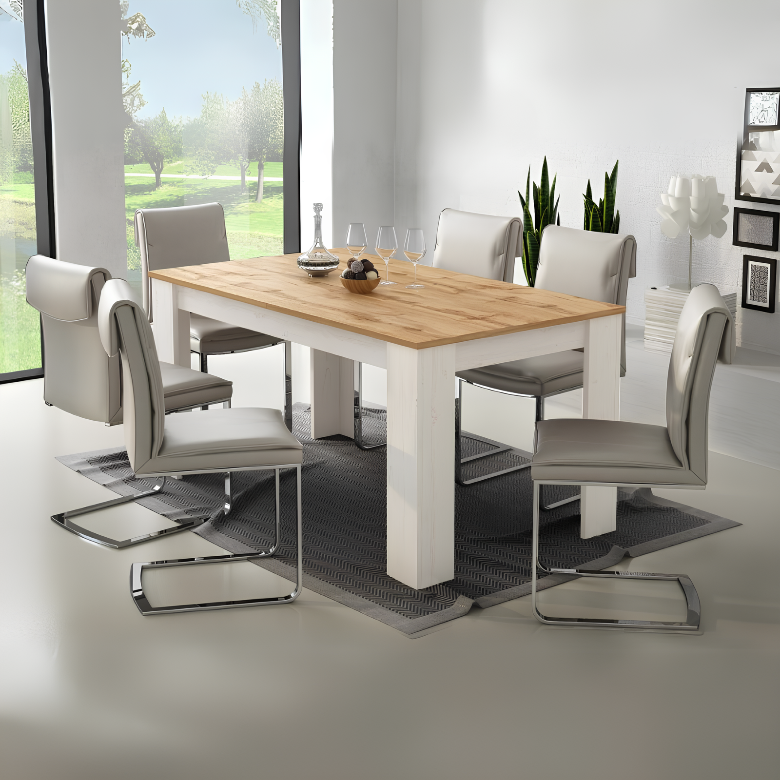 Tavolo da pranzo allungabile 160/220x75H in legno color rovere e bianco - Antony