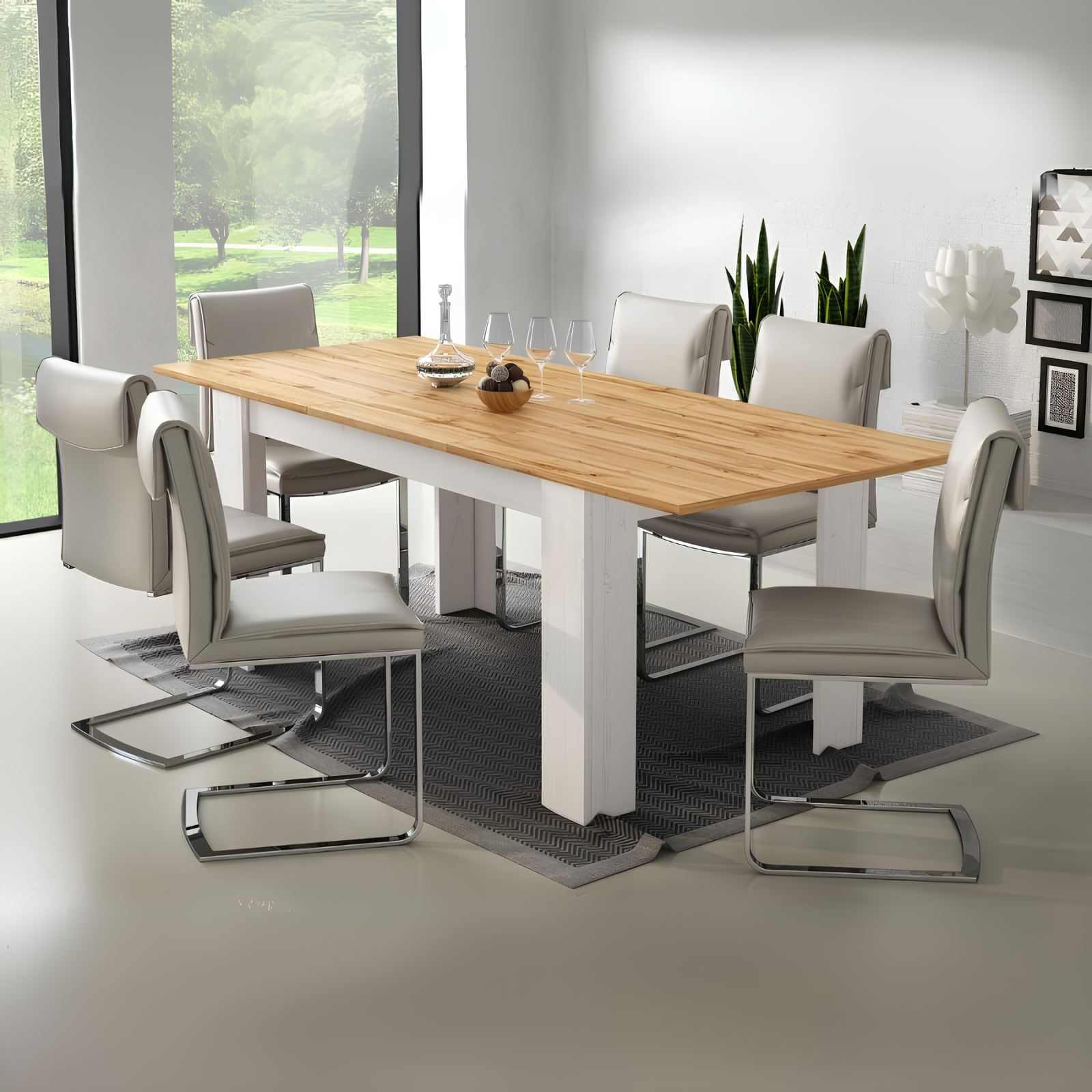 Tavolo da pranzo allungabile 160/220x75H in legno color rovere e bianco - Antony