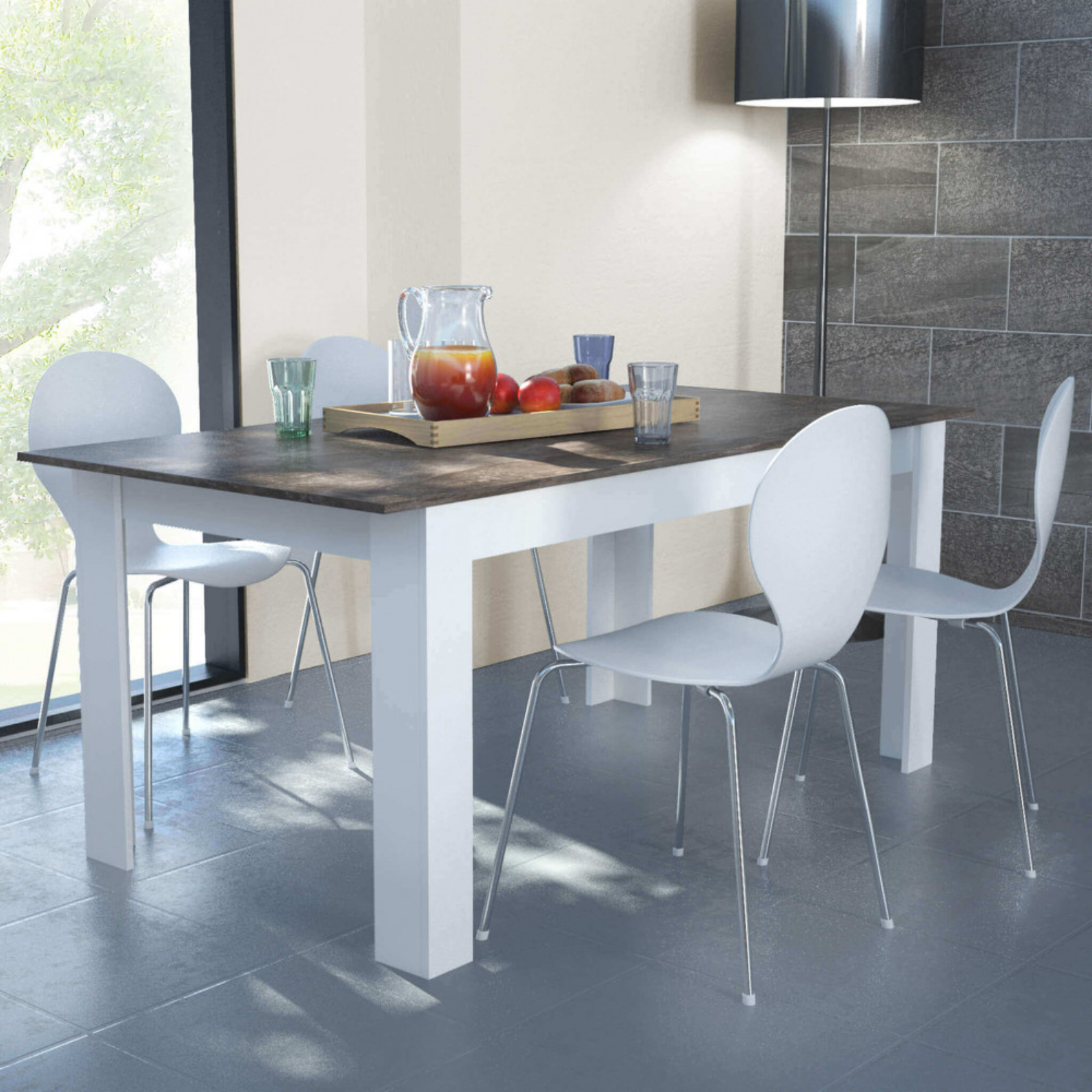Tavolo da pranzo allungabile 160/200x90 in legno bianco e grigio scuro design moderno - Gemma
