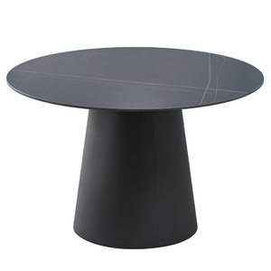 Tavolo da pranzo rotondo top in ceramica nero e oro e gambe in metallo nero effetto opaco - Furore