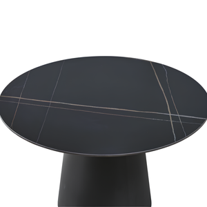 Tavolo da pranzo rotondo top in ceramica nero e oro e gambe in metallo nero effetto opaco - Furore