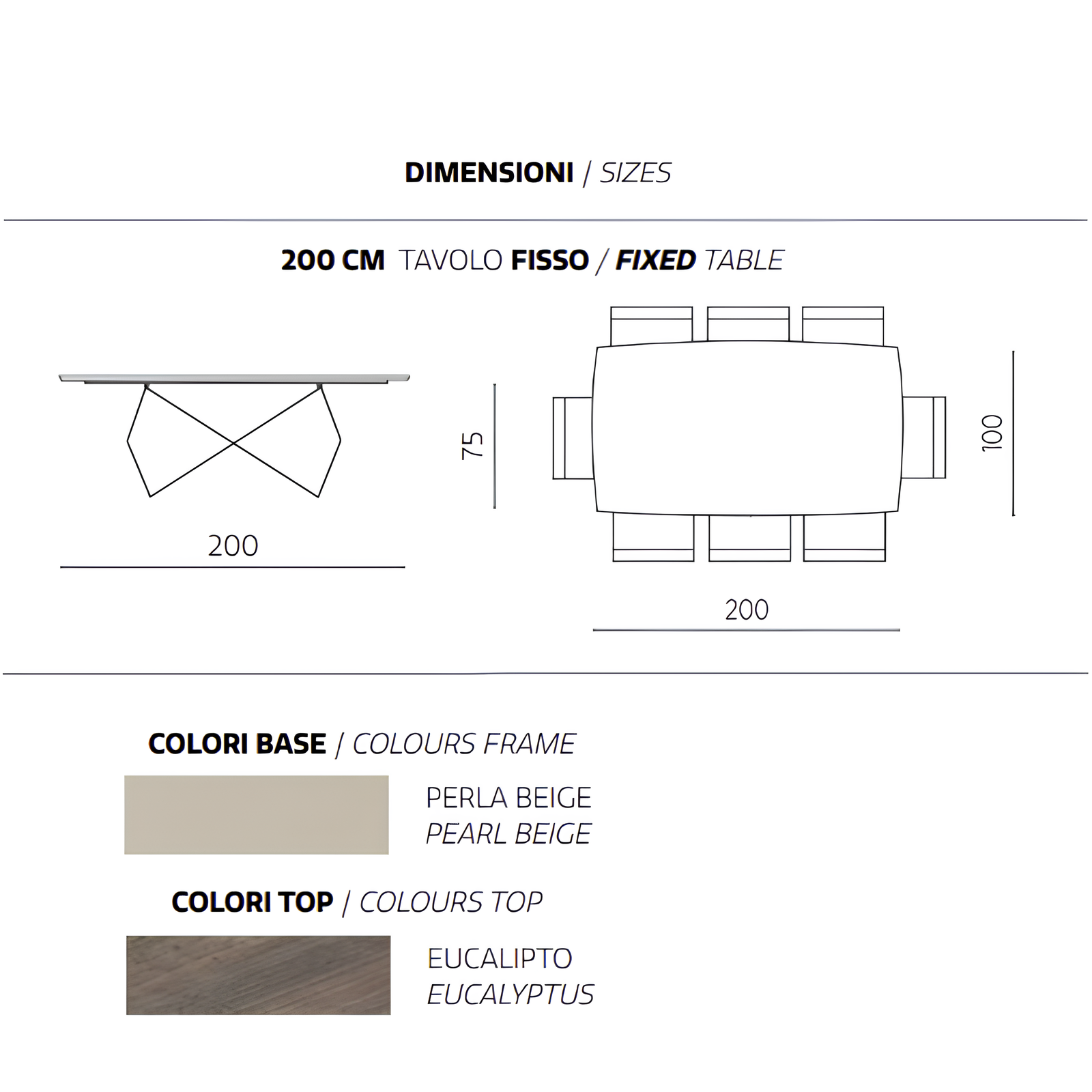 Tavolo da pranzo 200x75h piano in rovere impiallacciato e base in metallo color perla - Arcad