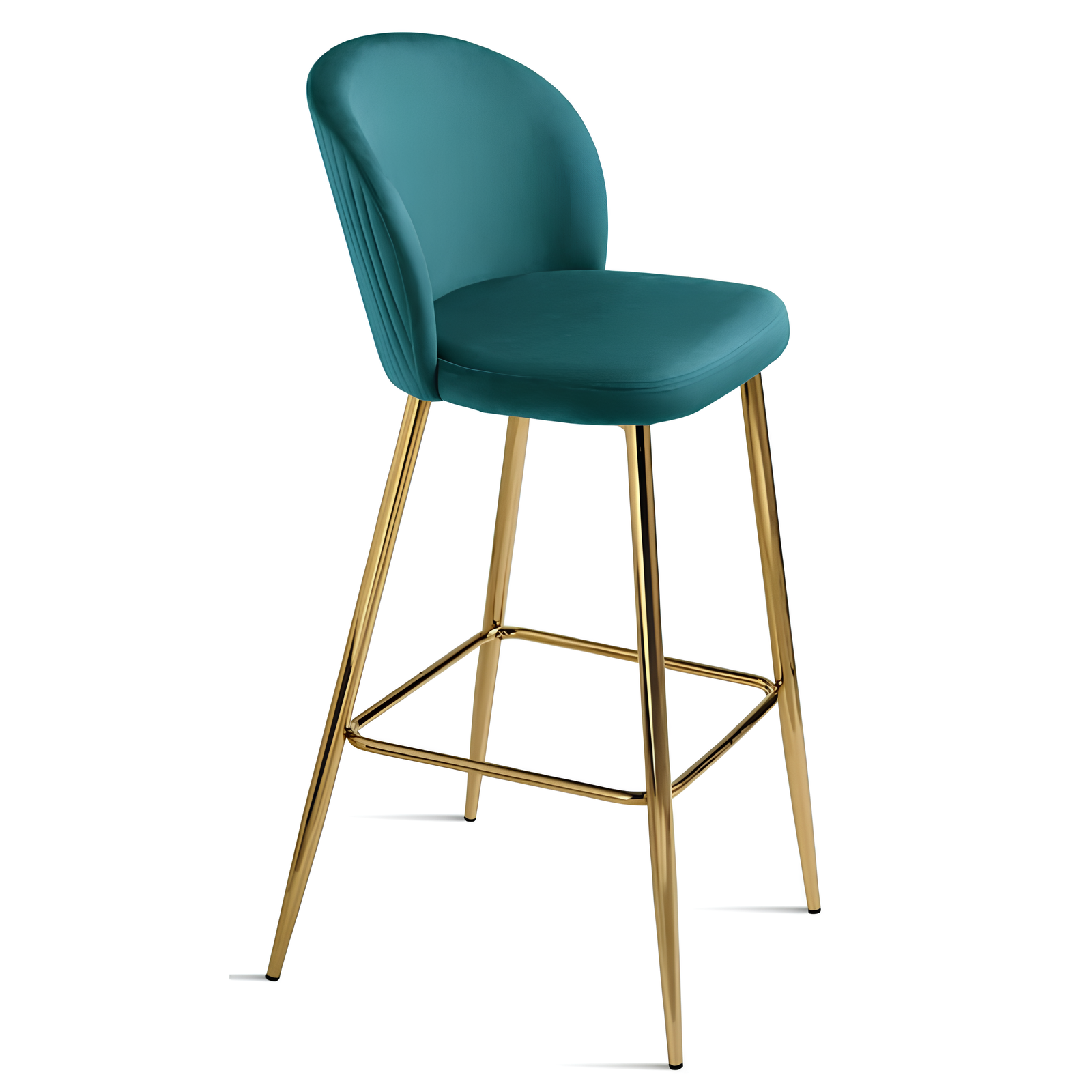Sgabello alto in velluto topazio imbottito struttura in metallo color oro - Megan