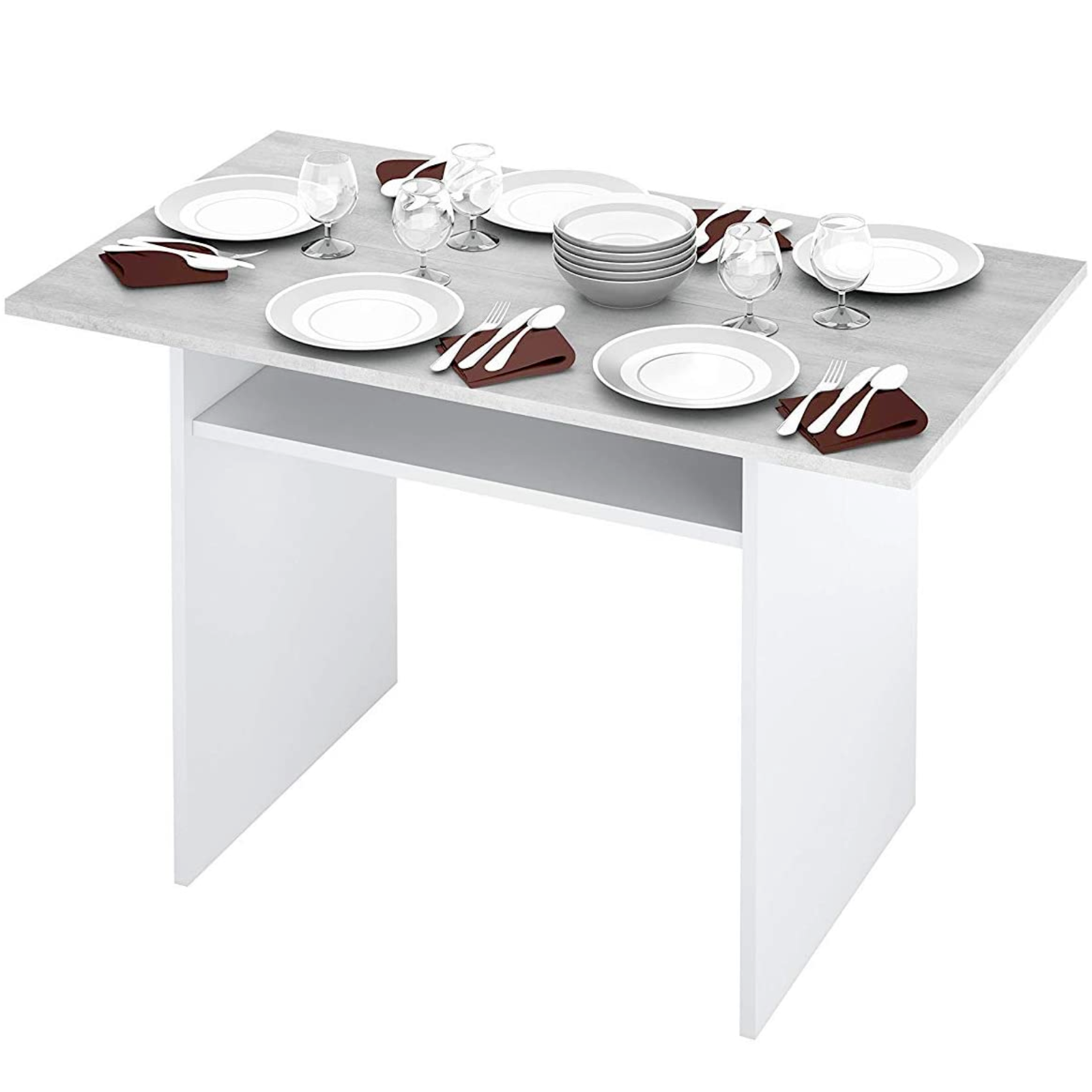 Tavolo consolle "Matri" allungabile in legno design moderno cemento e bianco 120x35/70